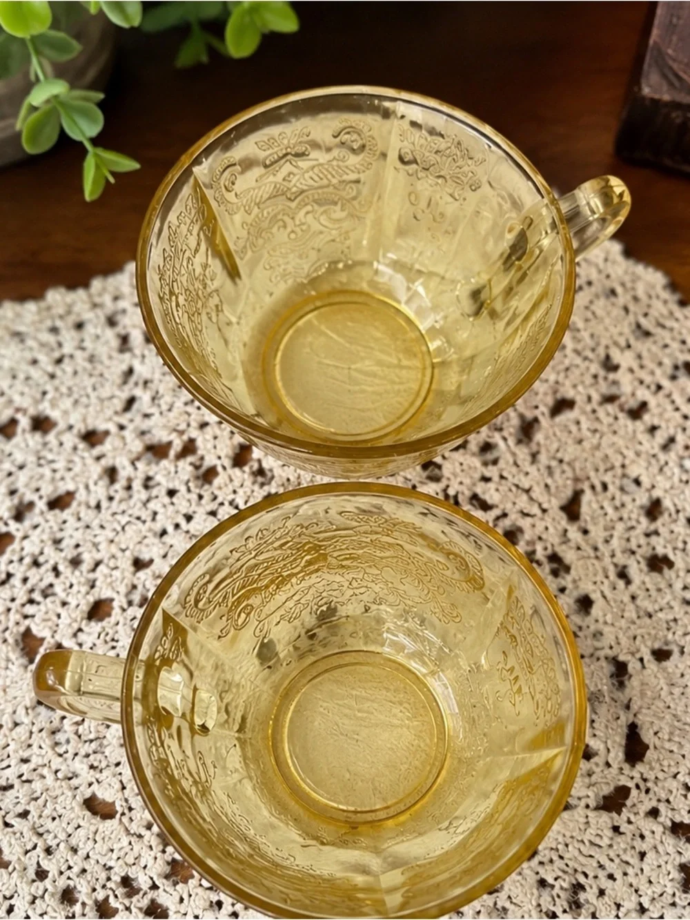 Set of 2 Federal Glass Madrid Amber Depression Glass Tea Cups 1930s